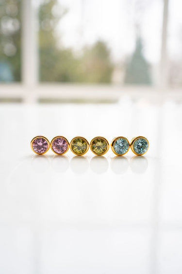 Large Bezel Stud- Gem Stone Colors- 18k Gold Plated