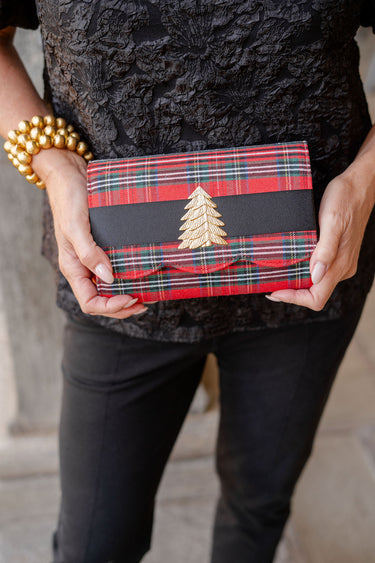 Red Plaid Ruby Scalloped - Black Band- Gold Charm