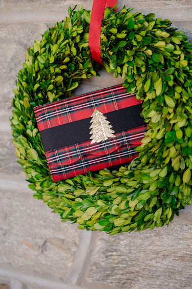 Red Plaid Ruby Scalloped - Black Band- Gold Charm