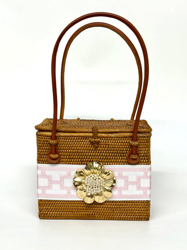 Emory - Pink Window Pane Band- Poppy with Pearl