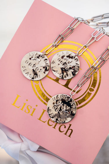 Beach Tag Charm Necklace – Silver - Paper Clip Chain - Lisi Lerch