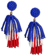 Beaded Tassel Earrings - RED WHITE & BLUE - Lisi Lerch