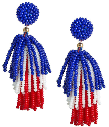 Beaded Tassel Earrings - RED WHITE & BLUE - Lisi Lerch
