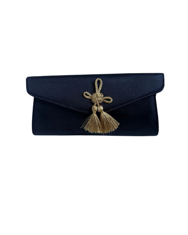 Black Faille Clutch with Gold Tassel- Sample Sale- Final Sale - Lisi Lerch