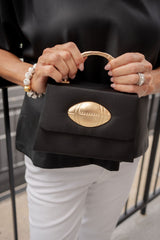 Black Faille Lulu -Gold Bamboo Handle Handbag - Lisi Lerch