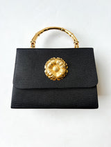 Black Faille Lulu with Gold Handle Handbag - Gold Charms - Lisi Lerch