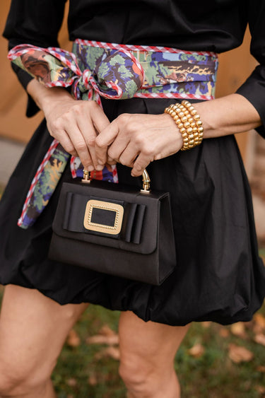 Black Lulu with Gold Bamboo Handle - Black Flat Bow with Gold Buckle - Lisi Lerch