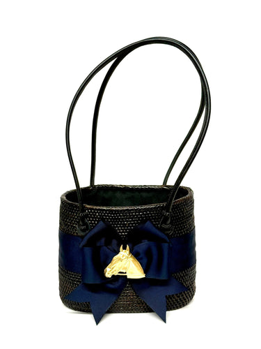 Black Medium Charlotte Navy Fluffy Bow and Horsehead- Sample Sale- Final Sale - Lisi Lerch