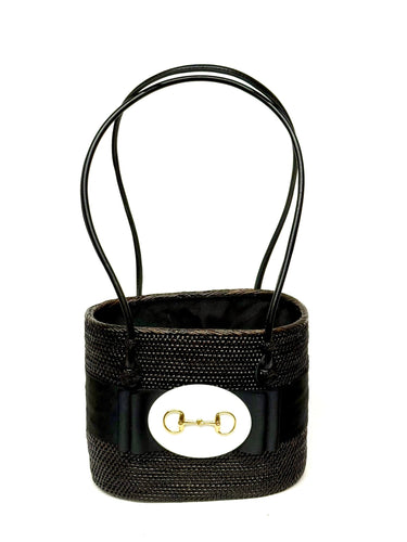 Black Medium Charlotte with Blk Flat Bow/White Oval/Small Snaffle- Sample Sale- Final Sale - Lisi Lerch