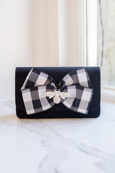 Black Ruby Suede - Black and White Plaid Bow - Small RS Bee - Lisi Lerch