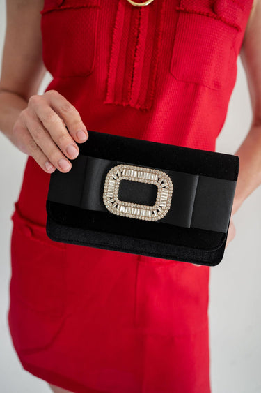 Black Velvet Ruby Clutch- Black Flat Bow- RS Buckle - Lisi Lerch