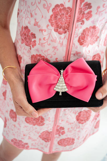 Black Velvet Ruby Clutch- Pink Satin Bow- Silver Disco Tree - Lisi Lerch