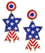 Blue Star Beaded Earrings - RED WHITE & BLUE - Lisi Lerch