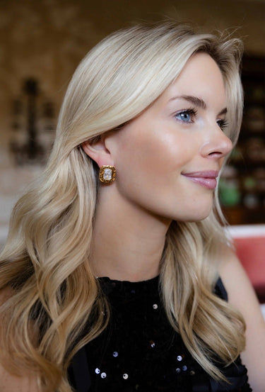 Catherine - Clover Stone Stud Earring - 18k Gold Plated - Darby Clark Collection - Lisi Lerch