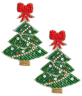 Christmas Tree Beaded Earring - Red Bow Top - Lisi Lerch