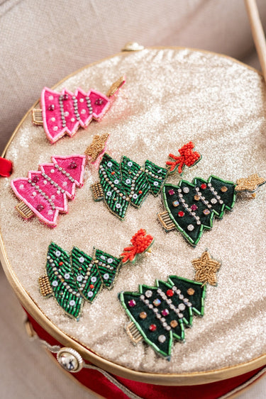 Christmas Tree Beaded Earring - Red Bow Top - Lisi Lerch