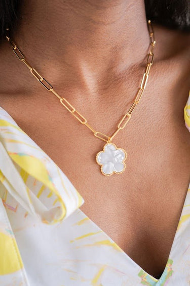 Clover - Gold & Pearl - Paperclip Charm Necklace - Lisi Lerch