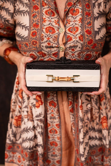 Colette Black Clutch - Ribbon Layer with Long Bamboo Toggle - Lisi Lerch