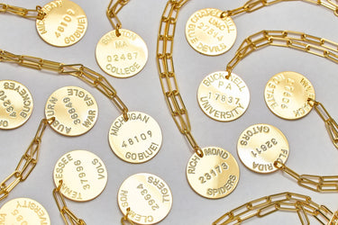 College Tag Charm Necklace - 18k Gold Plated Paper Clip Chain - Lisi Lerch