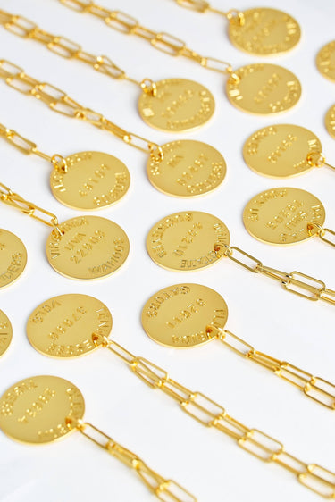 College Tag Charm Necklace - 18k Gold Plated Paper Clip Chain - Lisi Lerch