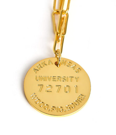 College Tag Charm Necklace - 18k Gold Plated Paper Clip Chain - Lisi Lerch
