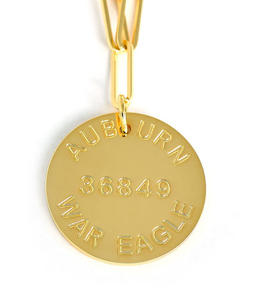 College Tag Charm Necklace - 18k Gold Plated Paper Clip Chain - Lisi Lerch