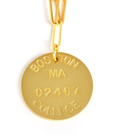 College Tag Charm Necklace - 18k Gold Plated Paper Clip Chain - Lisi Lerch