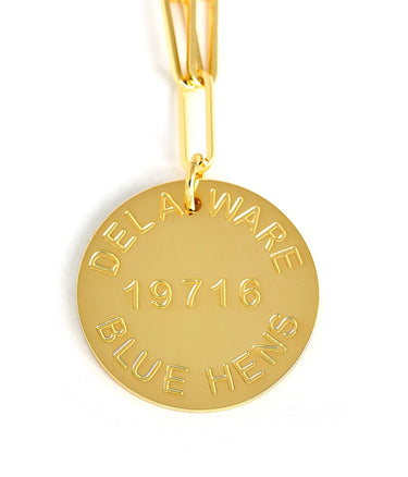 College Tag Charm Necklace - 18k Gold Plated Paper Clip Chain - Lisi Lerch