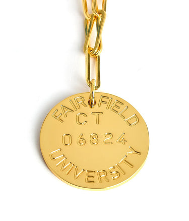 College Tag Charm Necklace - 18k Gold Plated Paper Clip Chain - Lisi Lerch