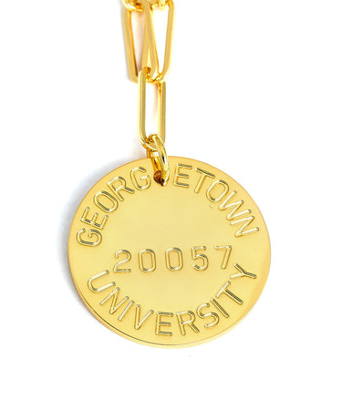 College Tag Charm Necklace - 18k Gold Plated Paper Clip Chain - Lisi Lerch