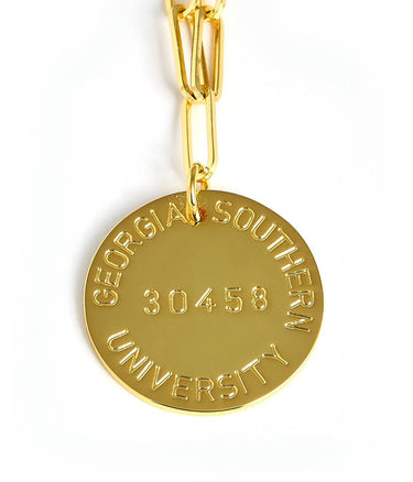 College Tag Charm Necklace - 18k Gold Plated Paper Clip Chain - Lisi Lerch