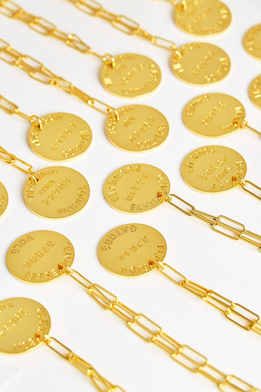 College Tag Charm Necklace - 18k Gold Plated Paper Clip Chain - Lisi Lerch