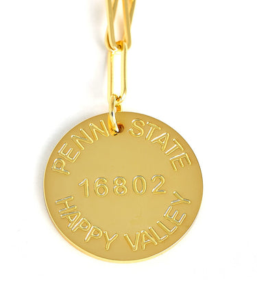 College Tag Charm Necklace - 18k Gold Plated Paper Clip Chain - Lisi Lerch