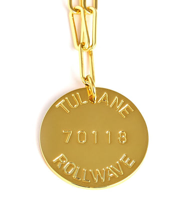 College Tag Charm Necklace - 18k Gold Plated Paper Clip Chain - Lisi Lerch