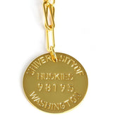 College Tag Charm Necklace - 18k Gold Plated Paper Clip Chain - Lisi Lerch