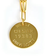 College Tag Charm Necklace - 18k Gold Plated Paper Clip Chain - Lisi Lerch