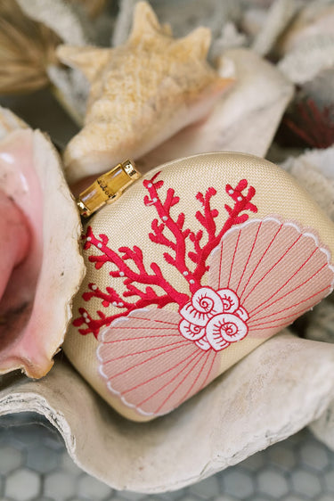 Coral and Shell Clutch - Embroidered - Lisi Lerch
