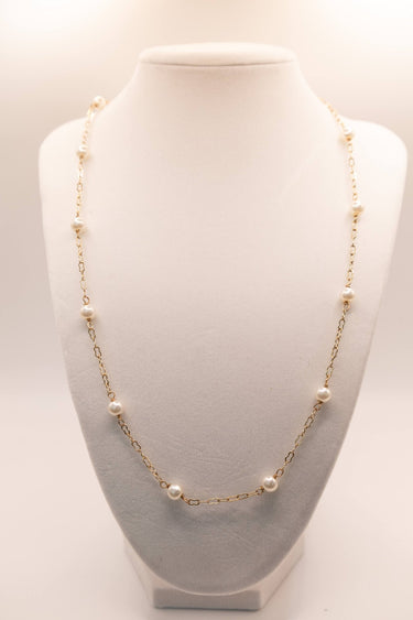 Dainty Single Strand - Metal and Faux Pearl Beaded Necklace - Sample Sale- FINAL SALE - Lisi Lerch