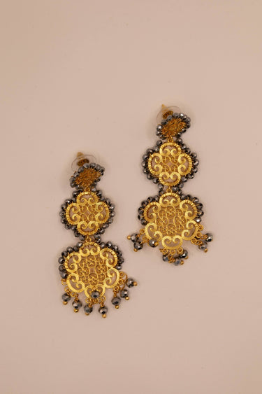 Disco & Gold Filigree Chandelier Earrings-Sample Sale- Final Sale - Lisi Lerch