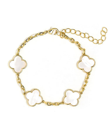 Elle - Mother of pearl Clover Adjustable Bracelet 18k Gold Plated - Darby Clark Collection - Lisi Lerch
