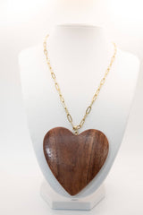 Extra Large Wooden Heart Necklace with paper clip chain - Sample Sale- FINAL SALE - Lisi Lerch