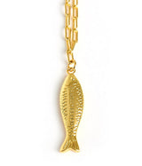 Fish - Beach Town - Small Paper Clip Chain Necklace - 18k Gold Plated 18 Inches - Lisi Lerch