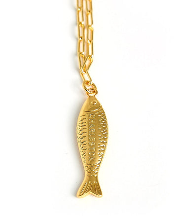 Fish - Beach Town - Small Paper Clip Chain Necklace - 18k Gold Plated 18 Inches - Lisi Lerch