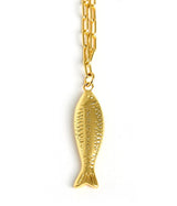 Fish - Beach Town - Small Paper Clip Chain Necklace - 18k Gold Plated 18 Inches - Lisi Lerch