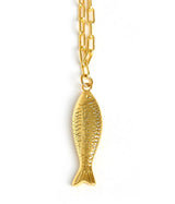 Fish - Beach Town - Small Paper Clip Chain Necklace - 18k Gold Plated 18 Inches - Lisi Lerch