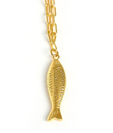Fish - Beach Town - Small Paper Clip Chain Necklace - 18k Gold Plated 18 Inches - Lisi Lerch