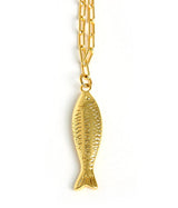 Fish - Beach Town - Small Paper Clip Chain Necklace - 18k Gold Plated 18 Inches - Lisi Lerch