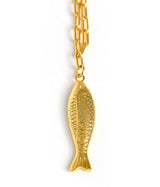 Fish - Beach Town - Small Paper Clip Chain Necklace - 18k Gold Plated 18 Inches - Lisi Lerch