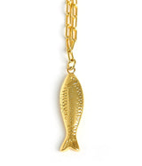 Fish - Beach Town - Small Paper Clip Chain Necklace - 18k Gold Plated 18 Inches - Lisi Lerch
