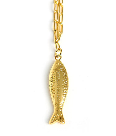 Fish - Beach Town - Small Paper Clip Chain Necklace - 18k Gold Plated 18 Inches - Lisi Lerch